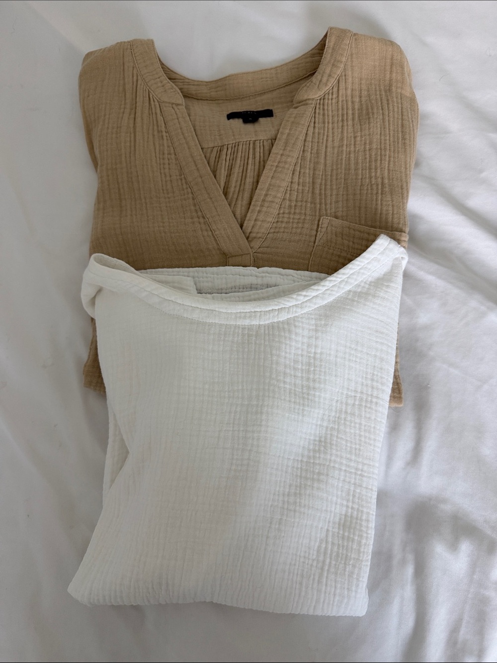 Two cotton blouses - Magaschoni White and J Crew Tan